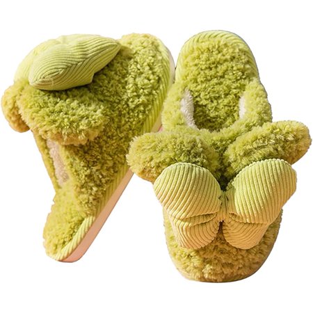 

PIKADINGNIS Women Bow Slippers Plush Faux Fur Winter Bedroom Slide Comfort Memory Foam Shoes