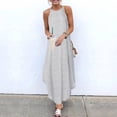 thumbnail image 2 of Henpk Summer Dresses for Women Striped T Shirt Dress Casual Midi Dress Short Sleeve Sundress with Pockets Summer Striped Asymmetric Sundress Strap Long Bohemian Dress White XXXL, 2 of 5