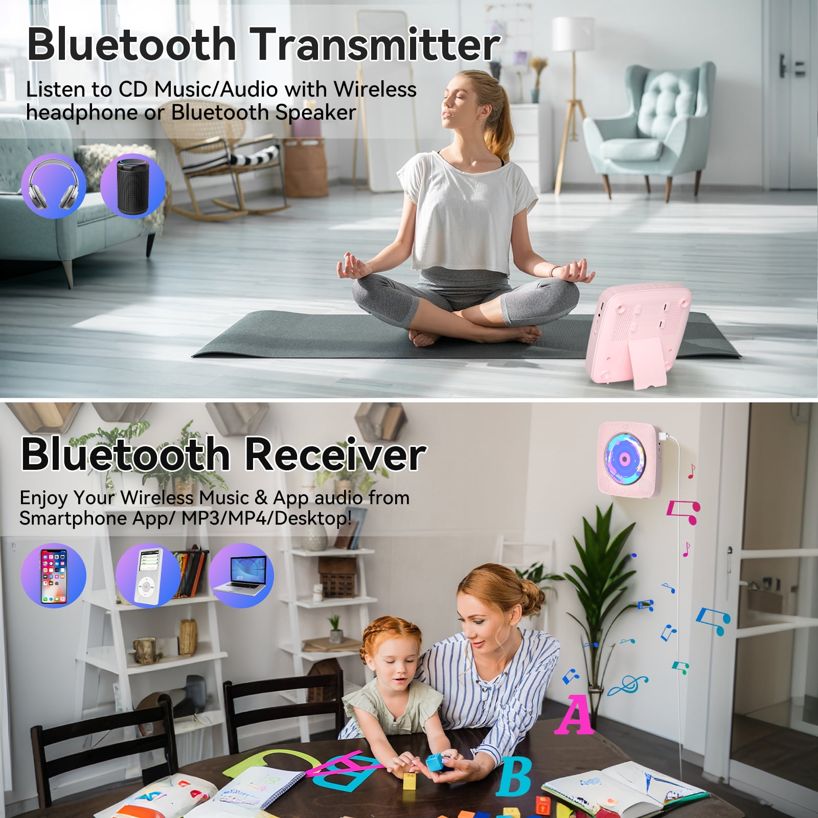 Gueray CD Player for Home, Bluetooth Desktop CD Player with Speakers