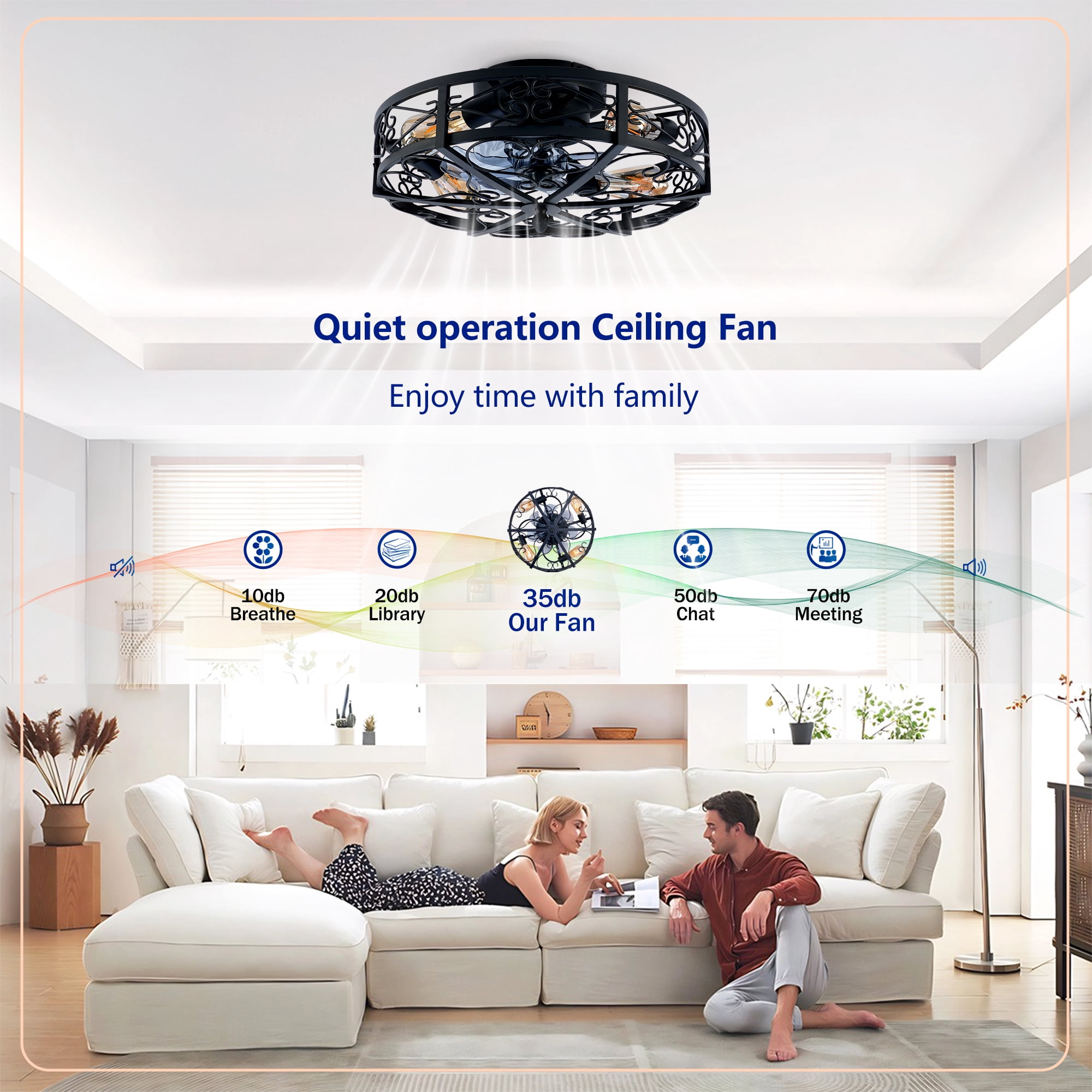 Leumius 20" Black Flush Mount Ceiling Fan with Light, Reversible Motor and DC Remote Control,6 Speed Ceiling Fan,Timing for Living Room Bedroom Dining Room(NOT Included Bulbs)