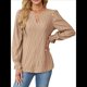 thumbnail image 2 of Camisa Formal Informal de Larga para Mujer, Estilo Ejecutivo, con Escote en V, para Trabajo, Moda de Otoño Caqui L, 2 of 7