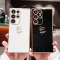 thumbnail image 3 of for Samsung Galaxy S23 Ultra Case Cute Rose Flower Phone Case for Women Girls Luxury Plating Full Camera Lens Cover Protection Shockproof S23 Ultra Case 6.8" Soft Silicone Bumper (White), 3 of 11