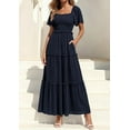 thumbnail image 4 of PRETTYGARDEN Summer Dresses for Women Boho Swiss Dot Smocked Square Neck Short Sleeve Spring Wedding Guest Maxi Dress, 4 of 10