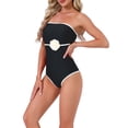 thumbnail image 4 of INSPIRE CHIC Women's 3D Flower Bandeau Bikini Sets 1 Piece Edge Contrast Color Tummy Control Monokini Swimwear Bathing Suit Small Black, 4 of 5
