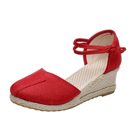 

SEMIMAY Toe Round Sandals Comfortable Shoes Beach Wedges Weave Fashion Breathable Summer Women Women s sandals