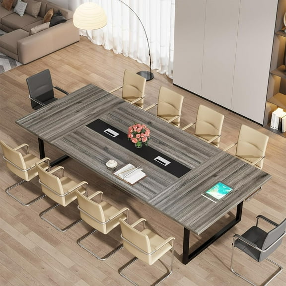 Tribesigns 8FT Conference Table, 94.49 L x 47.24 W x 29.53 H Inches Large Meeting Table Podcast Table for 10 People with Strong Metal Frame