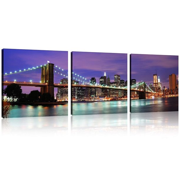 3 Panel New York City Wall Art Brooklyn Bridge Wall Art Broooklyn