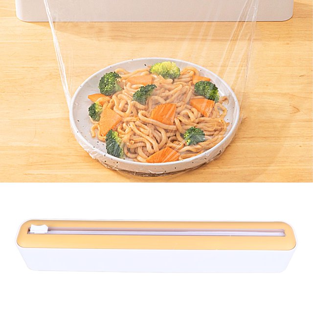 Refillable Plastic Wrap Dispenser with Cutter, Multi Purpose Cling Film Dispenser, PP Material, Adjustable Size for Kitchen Storage Organization