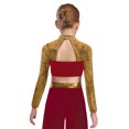 thumbnail image 2 of renvena Girls Long Sleeve Lyrical Dance Crop Top Sequins Backless Rhinestones Press Button Jazz Hip Burgundy 16, 2 of 5
