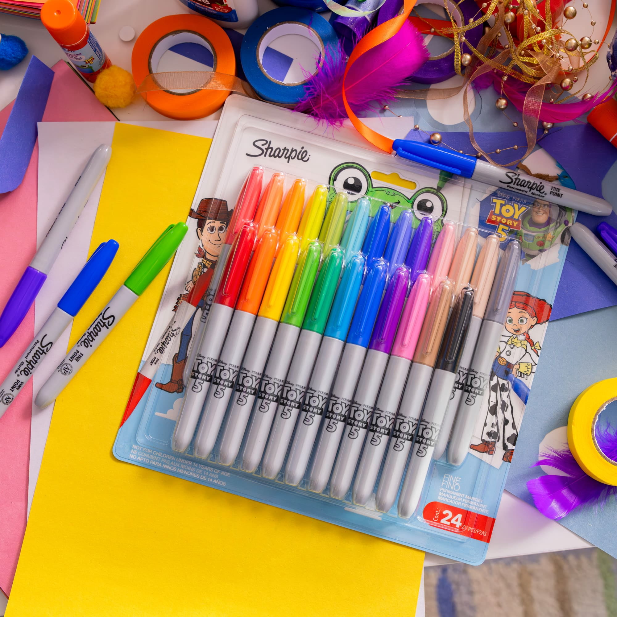 Sharpie Permanent Markers, Toy Story 5 Packaging, Assorted, Fine Point, 24 Count