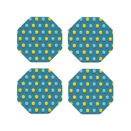 

Leather Coasters Set of 4 - Light Bulb blue yellow Lightweight Non-Slip Drink Coasters for Desk Anti-Scalding Desk Cup Coasters for Office Table Decor Octagon