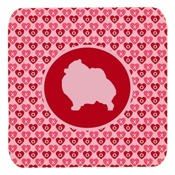 Pomeranian Valentine Hearts Foam Coasters - Set 4, 3.5 x 3.5 In.