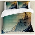 thumbnail image 1 of Mountains Duvet Cover Set King Size, Winter Mountains Panorama Style Scene with Ski Slopes Caucasus European Landscape, 3 Piece Bedding Set with 2 Pillow Shams, Multicolor, by Ambesonne, 1 of 3