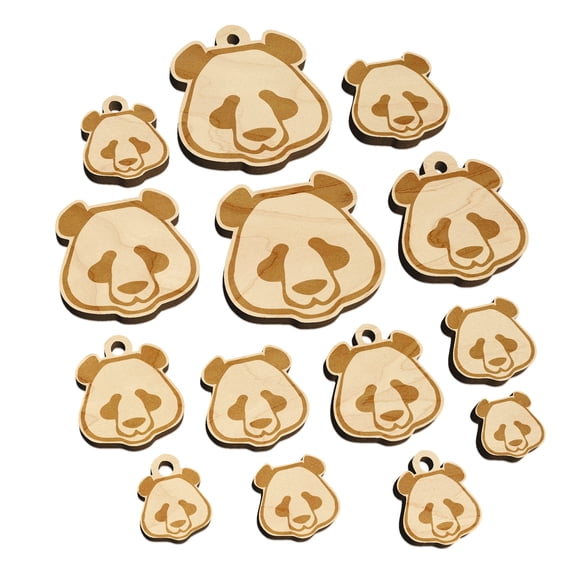Panda Face Icon Wood Mini Charms Shapes DIY Craft Jewelry - With Hole - Various Sizes (16pcs)