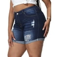 thumbnail image 2 of Gocolloa Womens Plus Size Jean Shorts Stretchy High Waisted Distressed Fold Hem Denim Shorts Dark Blue 14W, 2 of 4