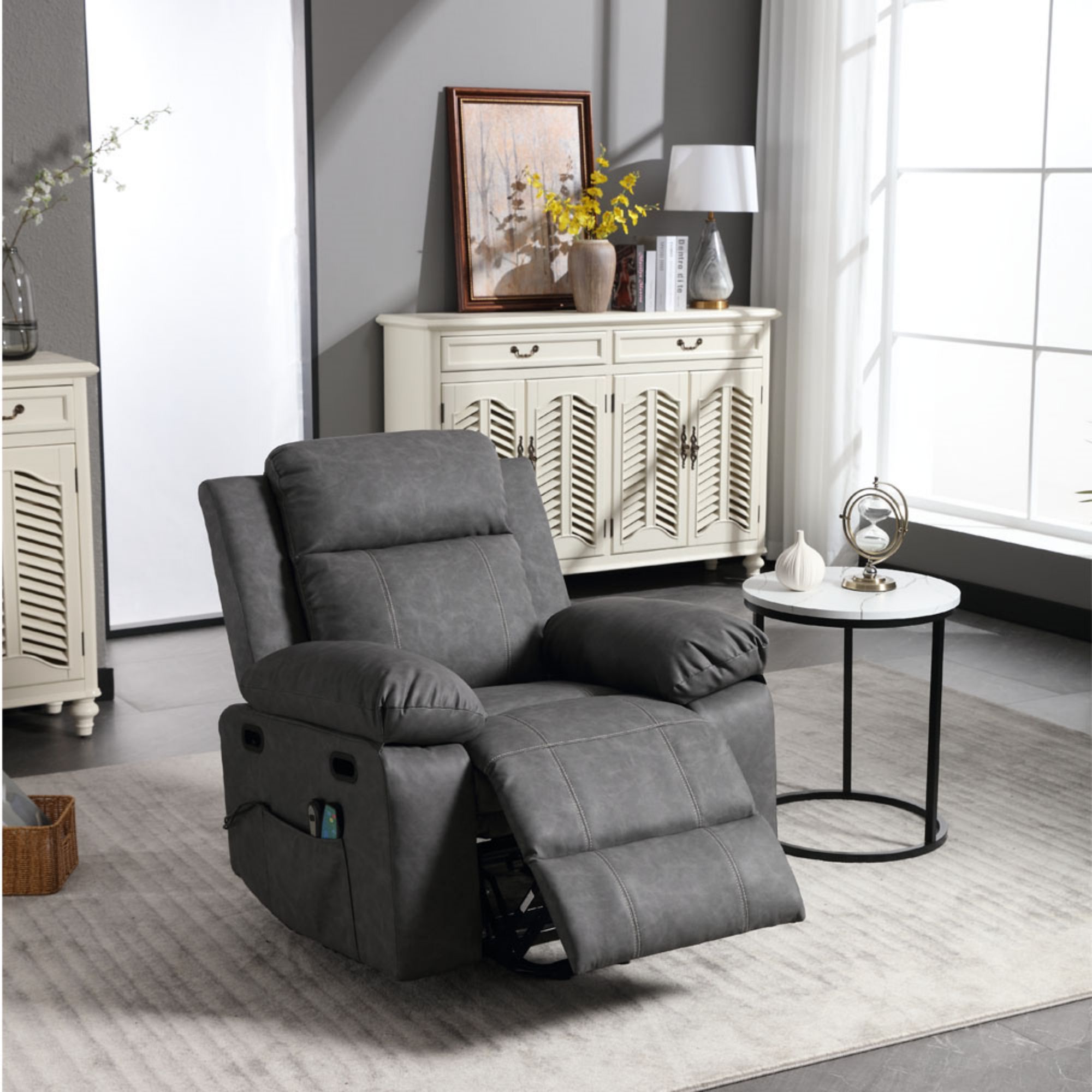 PAPROOS Recliner Chair, Electric Power Lift Recliner with Heat Therapy and Massage Function, Large Size Lift Chair with Remote and Side Pocket, Oversized Power Reclining Sofa, Gray Blue