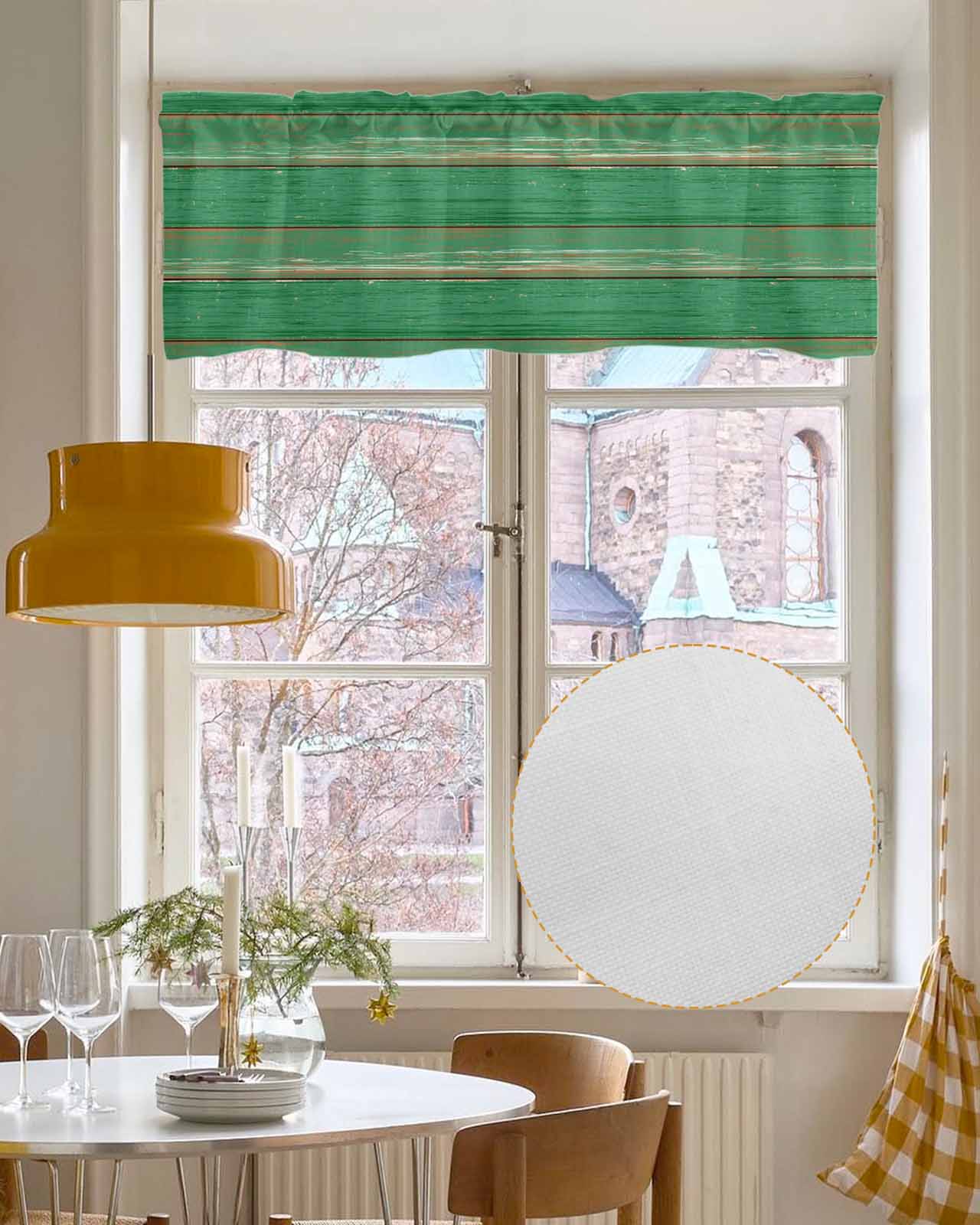 Green Wood Grain Kitchen Valances for Windows Farmhouse Linen Window Valance Curtain for Living Room Window Treatment Farmhouse Texture Vintage Country Valance Rod Pocket Topper Drape, 60 x 18 Inch