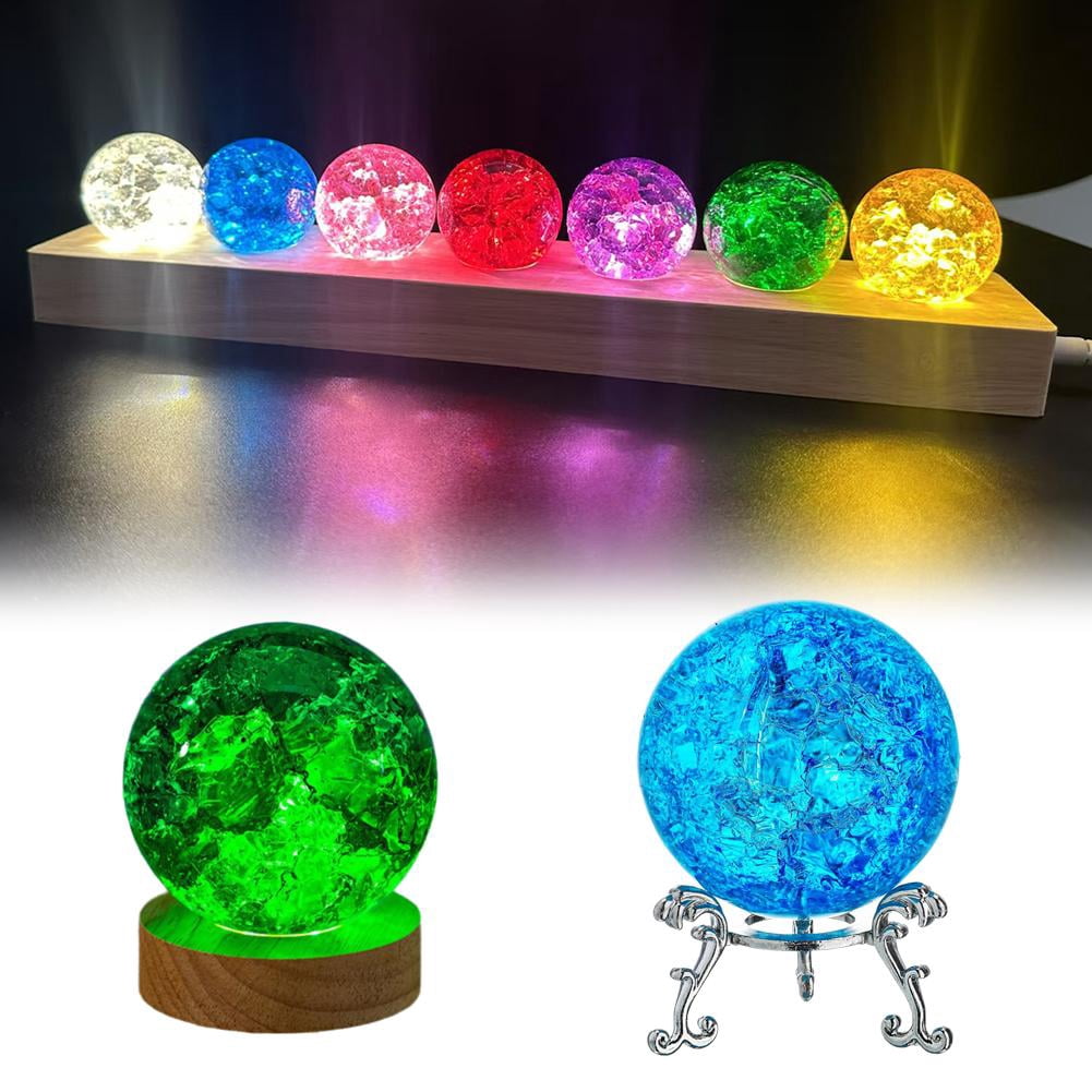 7 Colors Ice Cracked Balls Crystal Chakra Balls Without LED Wooden Base Small Night Light for Home Living Room Decor
