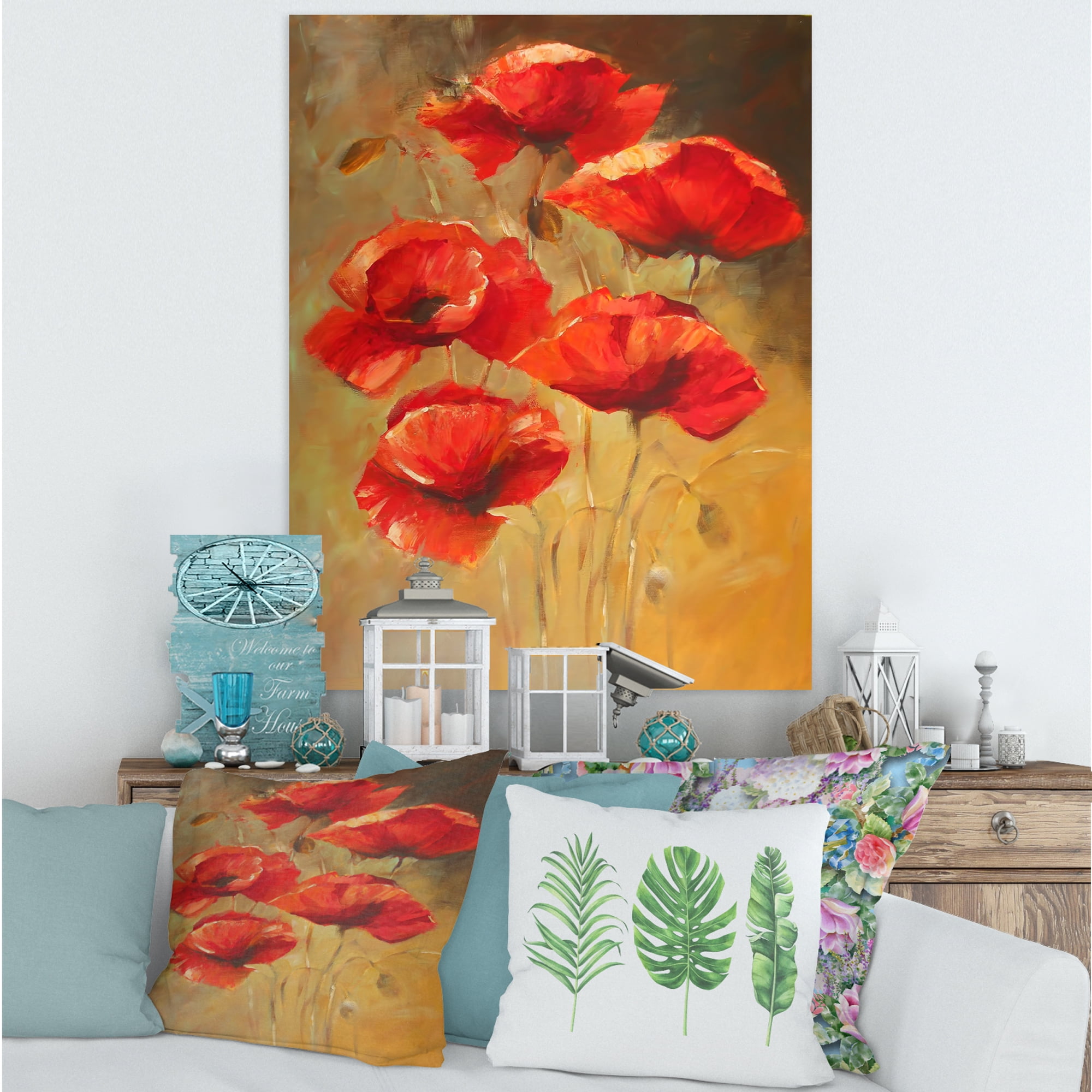 Designart ' Ancient Blooming Poppies II ' Traditional Canvas Wall Art Print