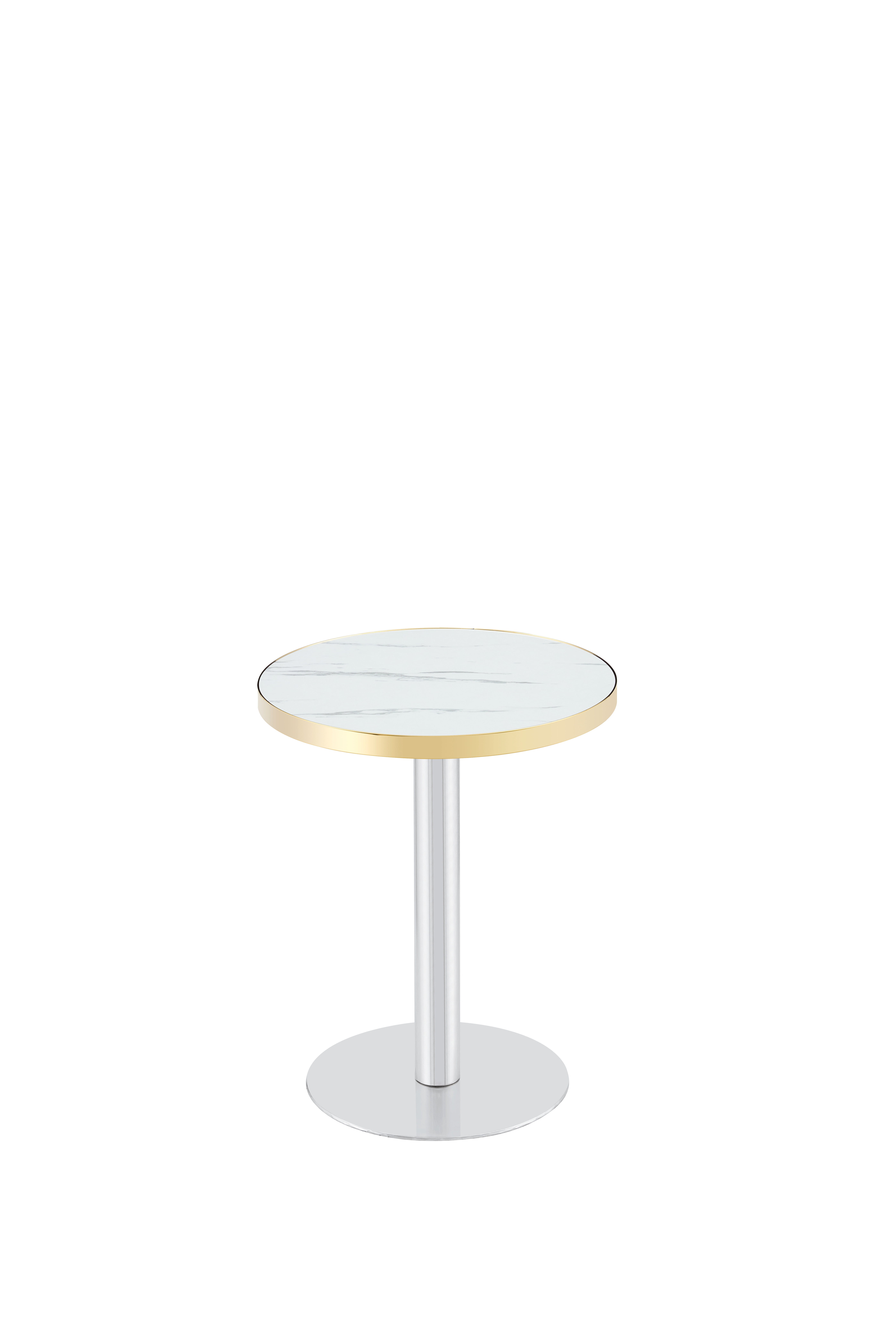 23.6" Round Light Luxury Coffee Table, UV Paint MDF Marble Texture Countertop with Stainless Steel Edging, Sturdy Metal Leg Side Table for Living Room Bedroom Entryway Office