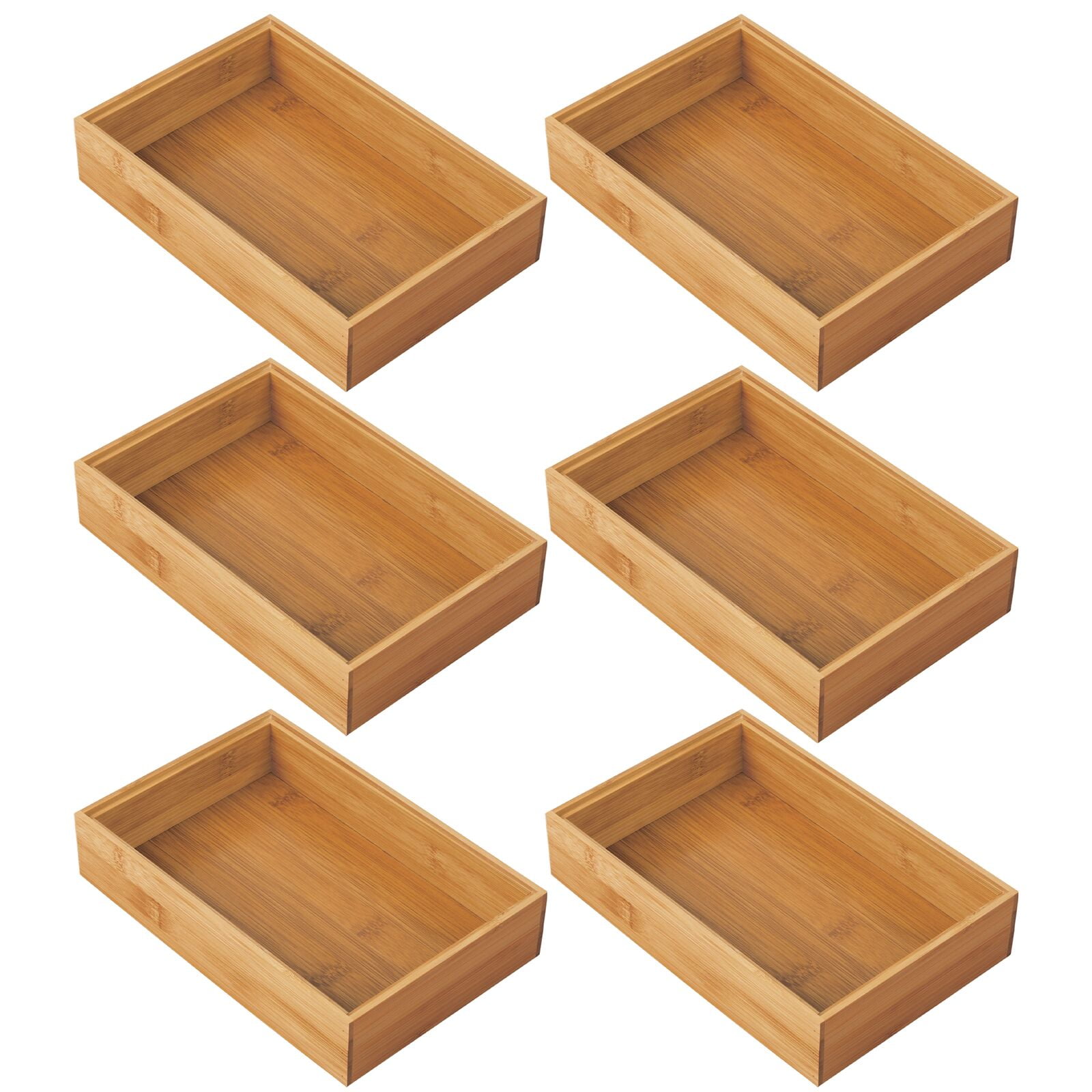 Multipurpose 4 Pack Shelves or in Pantry 3 Wide Natural Wood Finish mDesign Bamboo Kitchen Cabinet Drawer Organizer Stackable Tray Bin on Countertops Use in Drawers Eco-Friendly 