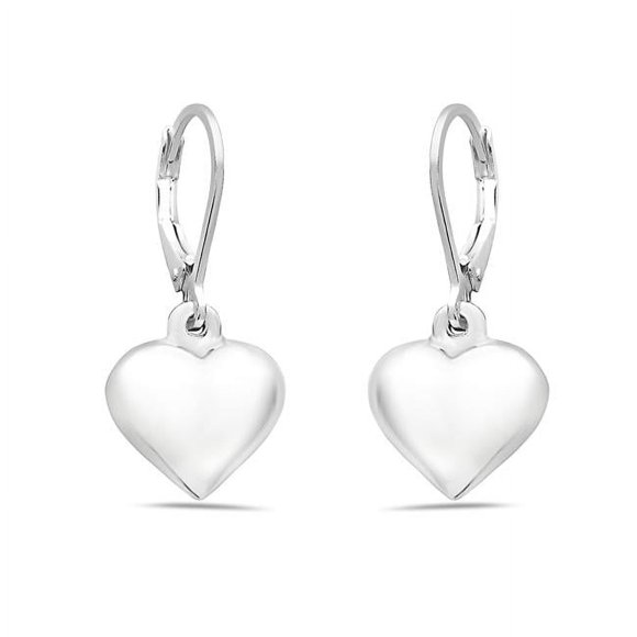 Vera 2S-5947E Sterling Silver Puffy Heart Dangle Earring with Leverback