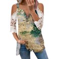thumbnail image 1 of Elegante mujer casual cremallera cuello impresión blusa encaje manga corta camiseta verano Tops OAVQHLG3B Store  lin121212, 1 of 4