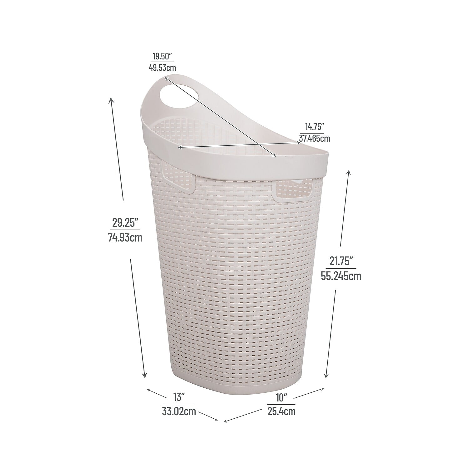 Mind Reader 60L Rolling Laundry Hamper, Clothes Basket, Wheels, Plastic, 29.25"H, Ivory