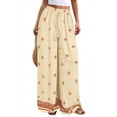 thumbnail image 4 of Women'S Wide Leg Palazzo Pants Boho Floral Trousers Flowy Beach Vacation Clothes Resort Wear Light Brown M, 4 of 9