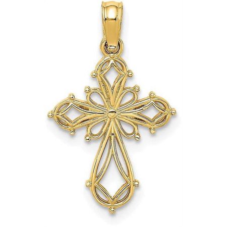 14k Yellow Gold Cut-Out Fancy Cross Pendant K8492