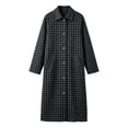 thumbnail image 6 of Women's Plaid Long Trench Jacket Lapel Collar Single Breasted Wool Blend Fall Winter Mid Length Pea Coat with Pockets (2XL, Black), 6 of 6