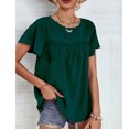 thumbnail image 2 of Camiseta de verano con cuello redondo y manga con volantes para mujer, blusa elegante de Color puro con encaje de punto suizo, 2 of 6