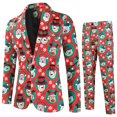thumbnail image 3 of Conjunto de 2 piezas de chaqueta y pantalón con estampado de Papá Noel y árbol de Navidad rojo para hombre, para fiesta de noche, con un botón, blazer y pantalón, 3 of 5