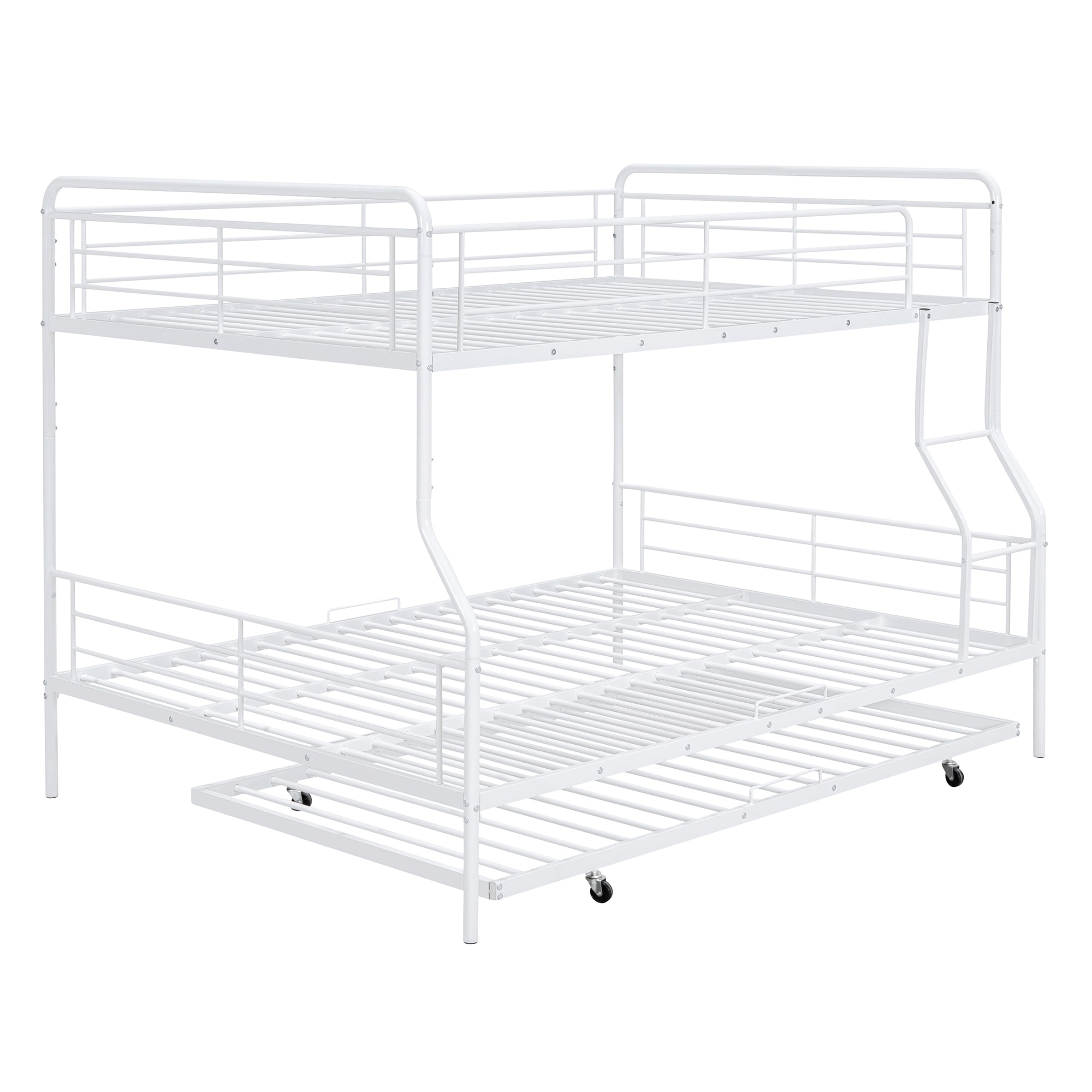 Aukfa Full XL over Queen Metal Bunk Bed with Trundle Bed for Teens, Adults, Dorm, White