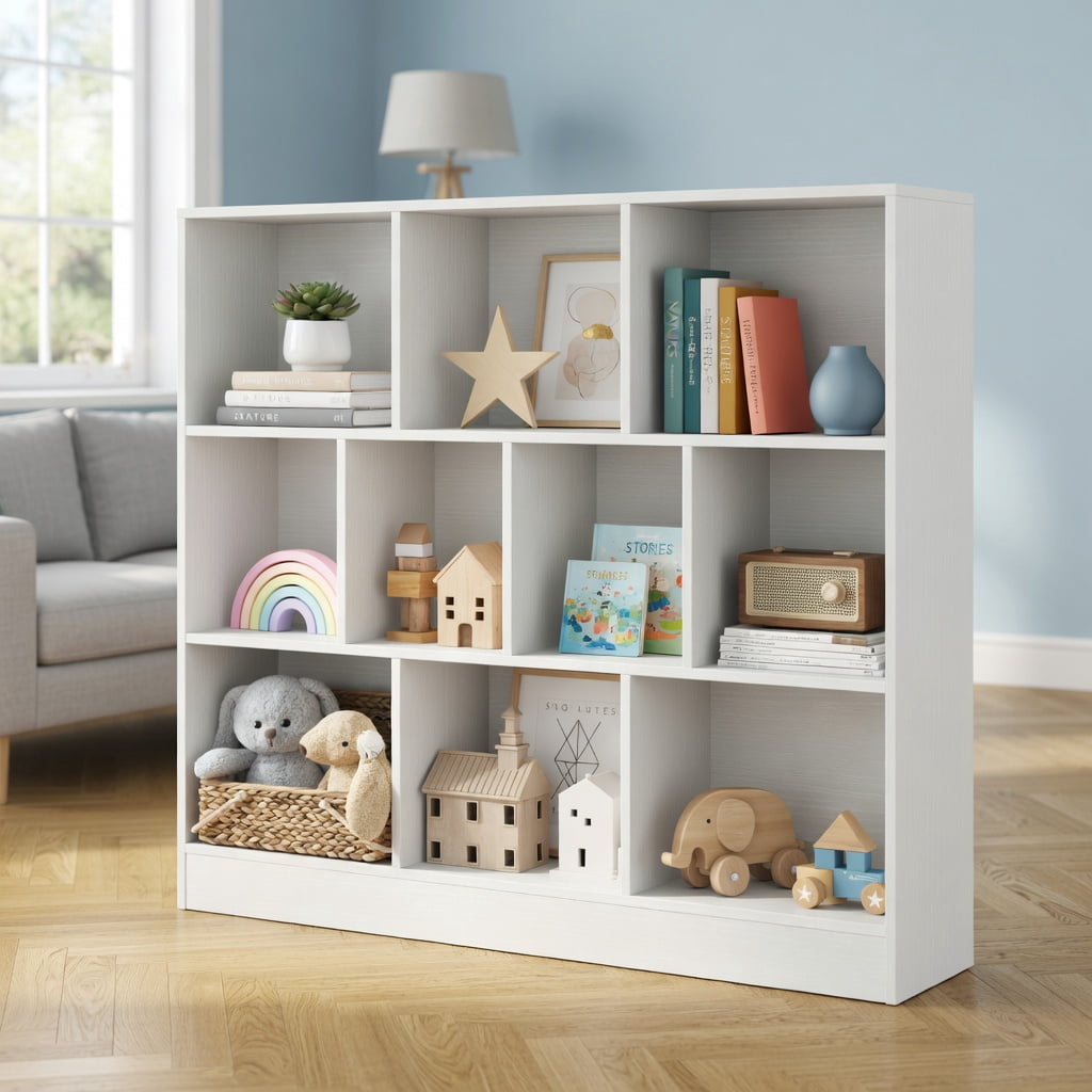 Spaco 41 Inches Wooden Toy Storage Organizer with 10 Open Cubes, Toy Cabinet with Non-Slip Foot Pads, Wooden Toy Storage Organizer for Playroom, Daycare, Classroom, White