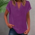 thumbnail image 2 of WEIYLL Womens T Shirts Summer Loose Fit V Neck Curved Hem Flowy Solid Purple Tops Sizes S, 2 of 5