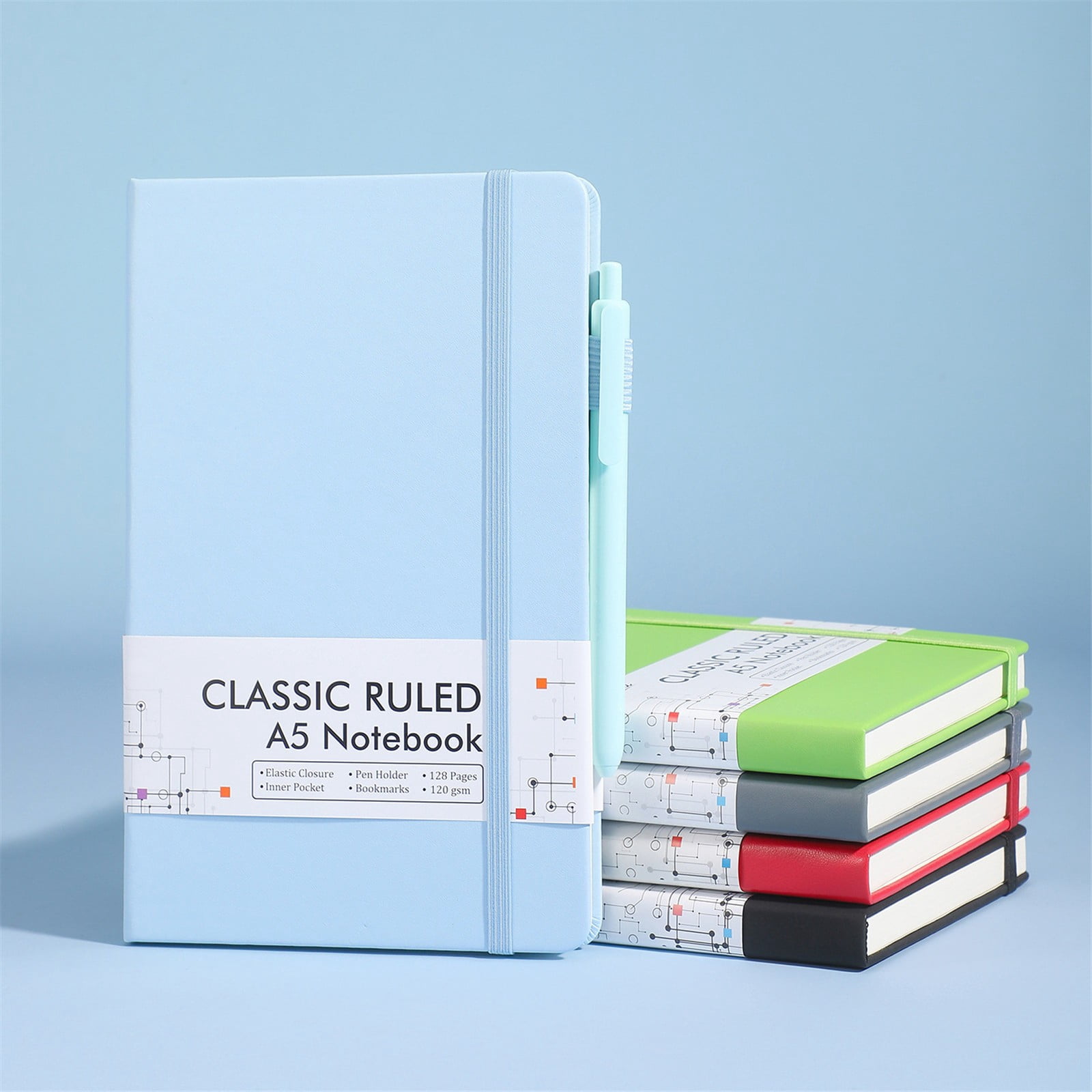 5Pcs Journal Notebook Bulk,Morandi Color A5 Notebook Hardcover Ruled Lined Journals with 5 Pens and Pen Holder for Travel,Office & Home Daily Use