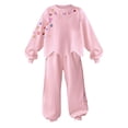 thumbnail image 2 of YunPes Fashion Lounge Sets for Girls Wave Edge Crewneck Print Pullover Sweatshirt & Jogger Pants Casual Baggy Kids Fall Outfits, 2 of 5