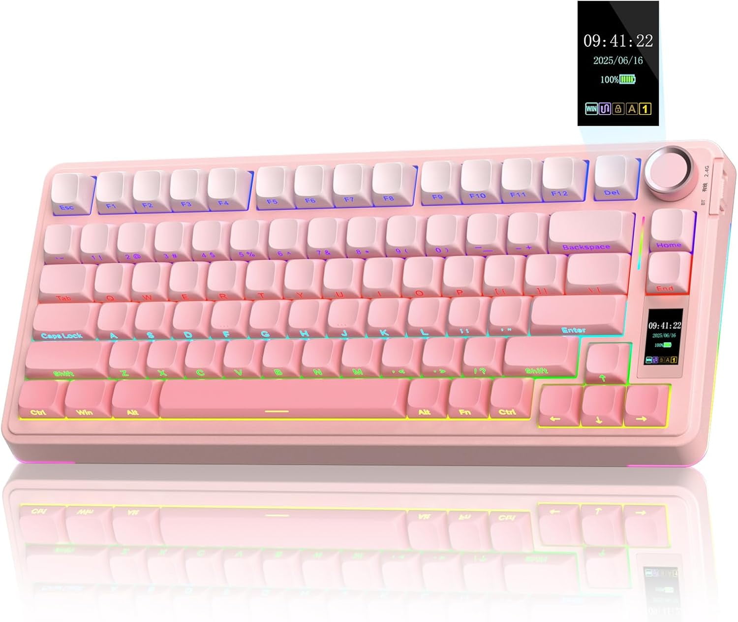 Restored AULA S75 PRO Wireless Mechanical Keyboard with Screen&Knob, Tri-Mode Hot Swappable Gaming Keyboard 75%, Pre-lubed Switches, RGB Backlit, Side Printed PBT Keycaps