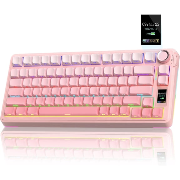 Restored AULA S75 PRO Wireless Mechanical Keyboard with Screen&Knob, Tri-Mode Hot Swappable Gaming Keyboard 75%, Pre-lubed Switches, RGB Backlit, Side Printed PBT Keycaps