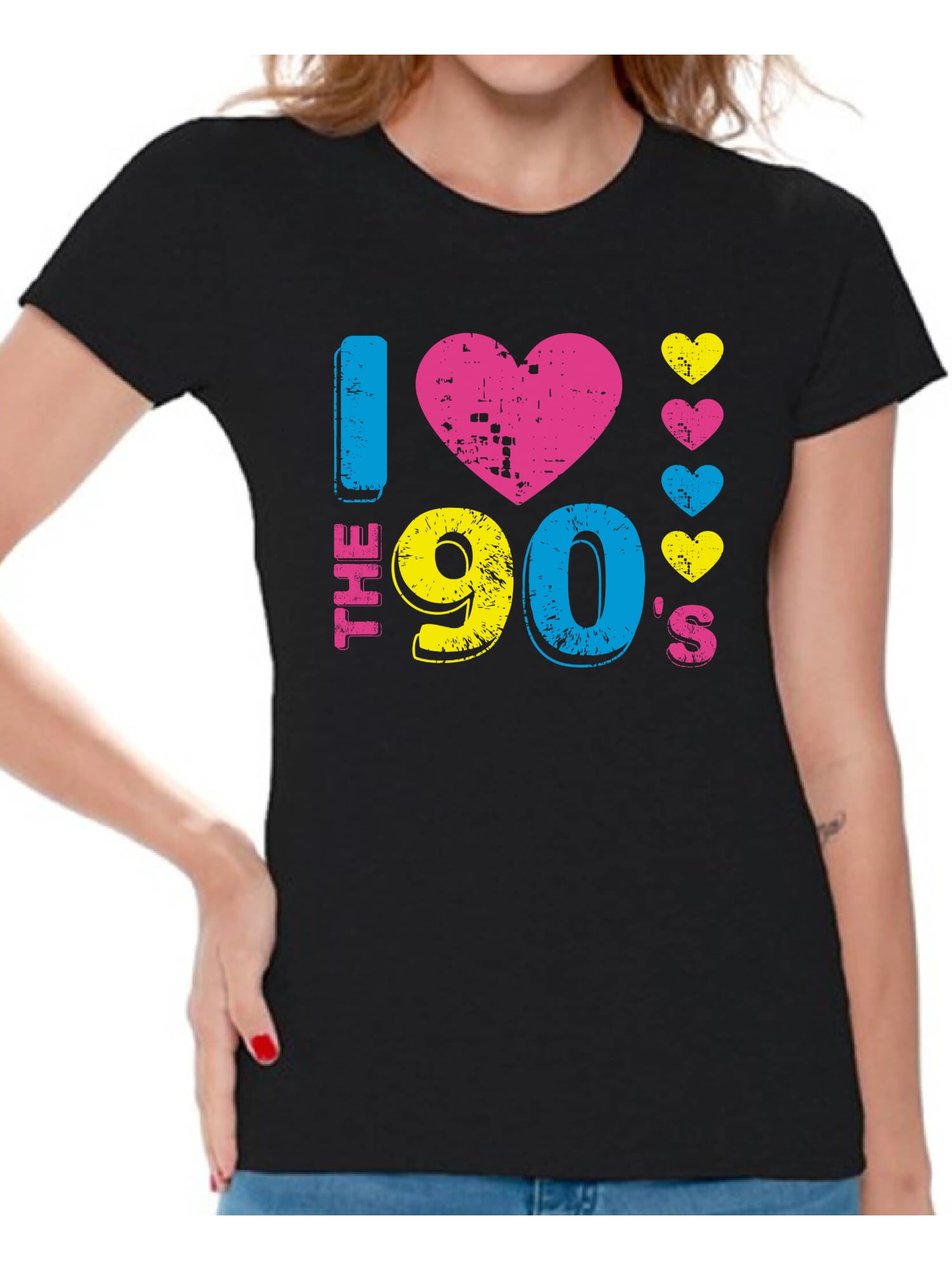 I Love The 90s T Shirt Top Off Shoulder Retro Party Fancy Dress Tee 6709 Lot 