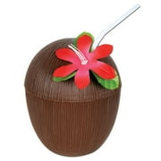 BCL Coconut Cups with Hibiscus Flower Straws for Hawaiian Luau Summer Beach Theme Party Fun Drink or Decoration Cups & CUSTOM Storage Carrier