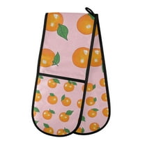Yayeee Double Oven Mitt Kitchen Heat Resistant Baking 35" x7" Quilted Glove, Cute Oranges