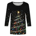 thumbnail image 4 of Atogsazn Womens Christmas 3/4 Sleeve Shirt Casual Crew Neck Pullover Blouse Relaxed Fit Clothes Basic Tops Outfit Black M Fashion, 4 of 5
