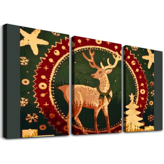 Ullo0ord Canvas Wall Art Painting One Panel Cute Reindeer Christmas Elk Artwork Prints, Modern Framed Canvas Wall Decor for Living Room Bedroom Bathroom