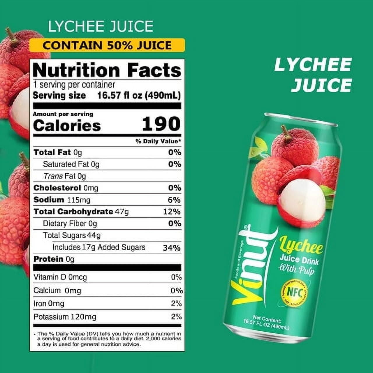 Vinut Lychee Juice Drink, Non-GMO, Not from Concentrate