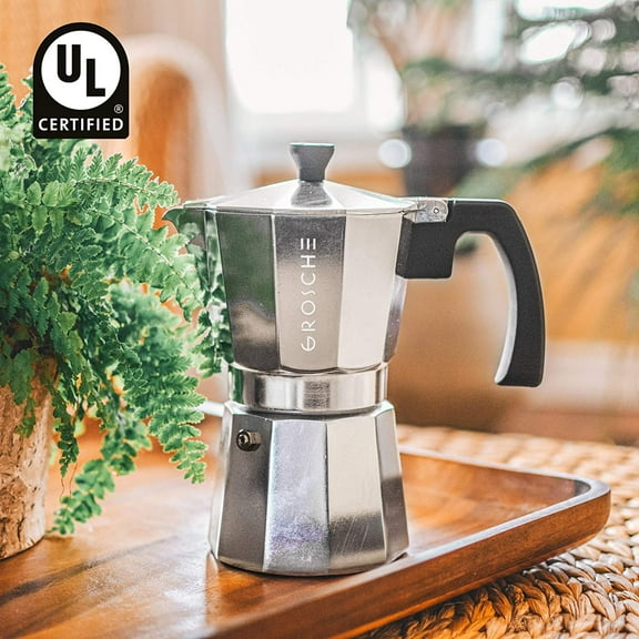 Moka Stovetop Espresso Maker 6 Cup Silver with 3 Gaskets