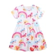 thumbnail image 2 of Emy Dola Toddler Girl Summer Short Sleeve Dress For 2-8 Years Kids Casual Playwear Rainbow Print Easter Dresses, 2 of 6