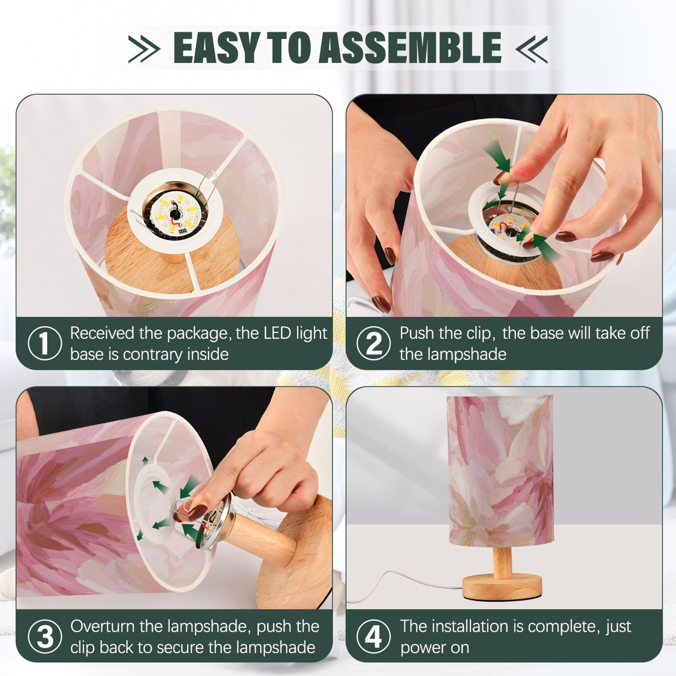 Oil Painting Pink Bows Table Lamp with USB Port LED Warm Light Lamp Night Light Home Decor