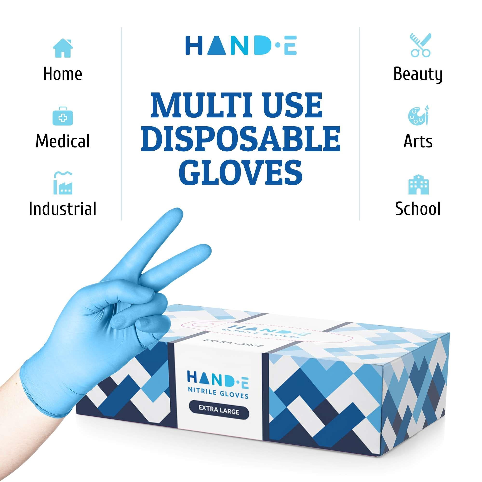 Hand-E Nitrile Gloves (Medium -1000 Count) 10 Boxes, 3 Mil, Blue Disposable Latex and Powder Free Medical and Food Gloves
